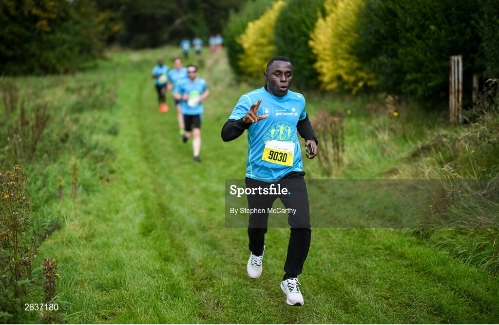 1 October 2023; Stephen Aidoo, originally from Ghana, during the Permanent TSB Sanctuary Run 2023 at the Cross Country track of the Sport Ireland Campus in Dublin. The Permanent TSB Sanctuary Run on the Sport Ireland campus attracted nearly 1,000 participants including refugees from Direct Provision centres across Ireland, Ukrainian people in Dublin, locals and Irish Olympians. The event, to celebrate diversity and interculturalism in Ireland today, was run by the Sanctuary Runners’ organisation and supported by the Olympic Federation of Ireland and Athletics Ireland. Photo by Stephen McCarthy/Sportsfile
