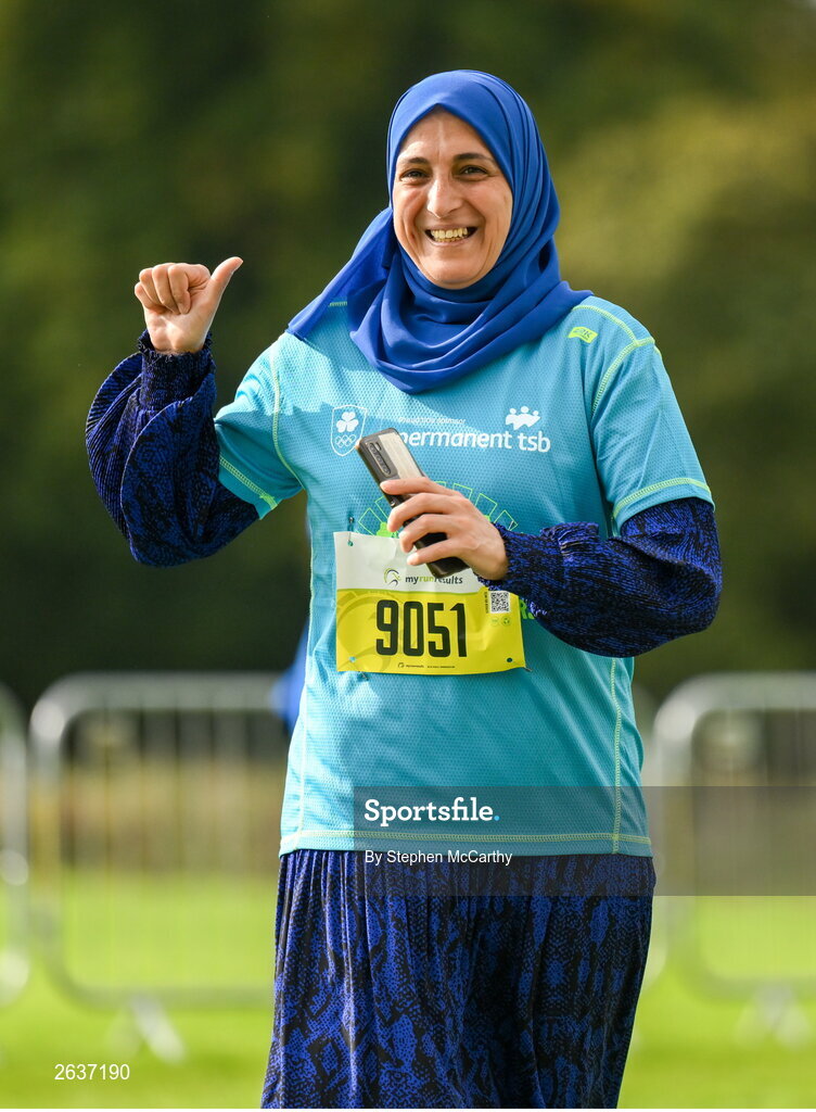 1 October 2023; Fatiha Badis, originally from Algeria, during the Permanent TSB Sanctuary Run 2023 at the Cross Country track of the Sport Ireland Campus in Dublin. The Permanent TSB Sanctuary Run on the Sport Ireland campus attracted nearly 1,000 participants including refugees from Direct Provision centres across Ireland, Ukrainian people in Dublin, locals and Irish Olympians. The event, to celebrate diversity and interculturalism in Ireland today, was run by the Sanctuary Runners’ organisation and supported by the Olympic Federation of Ireland and Athletics Ireland. Photo by Stephen McCarthy/Sportsfile