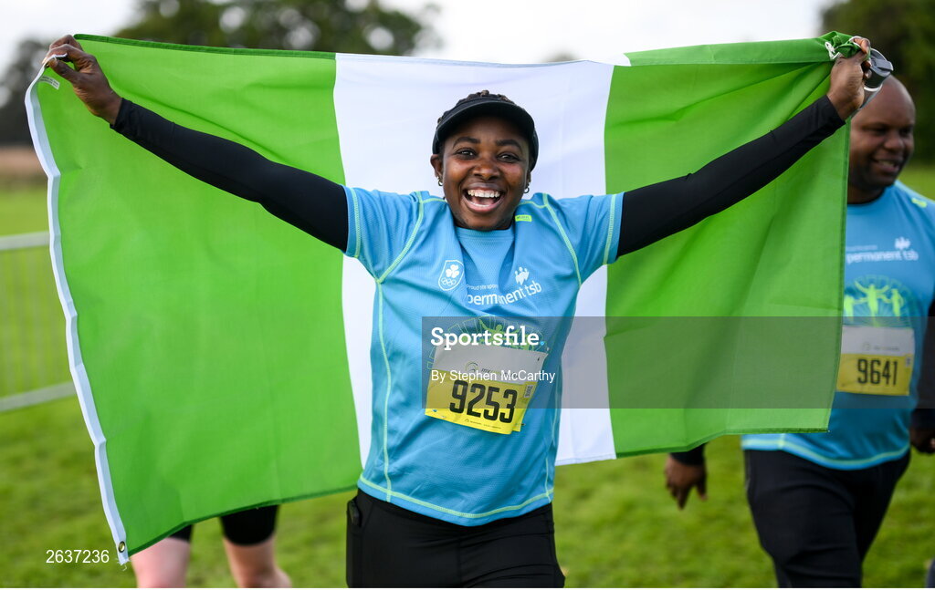 1 October 2023; Bukola Junaid, originally from Nigeria, during the Permanent TSB Sanctuary Run 2023 at the Cross Country track of the Sport Ireland Campus in Dublin. The Permanent TSB Sanctuary Run on the Sport Ireland campus attracted nearly 1,000 participants including refugees from Direct Provision centres across Ireland, Ukrainian people in Dublin, locals and Irish Olympians. The event, to celebrate diversity and interculturalism in Ireland today, was run by the Sanctuary Runners’ organisation and supported by the Olympic Federation of Ireland and Athletics Ireland. Photo by Stephen McCarthy/Sportsfile