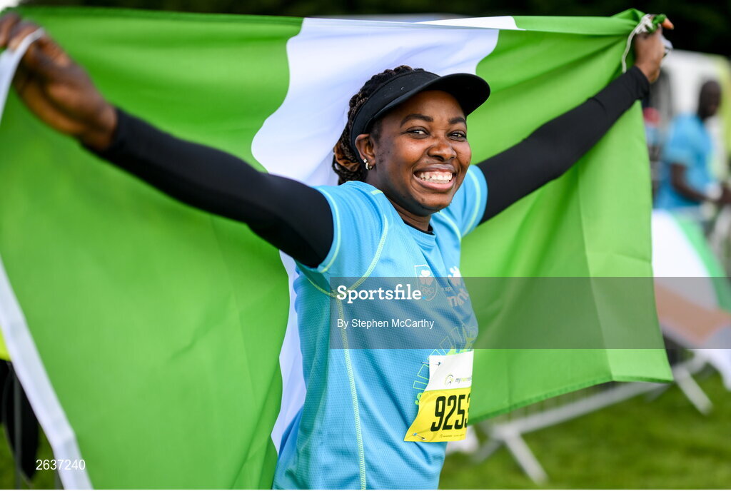 1 October 2023; Bukola Junaid, originally from Nigeria, during the Permanent TSB Sanctuary Run 2023 at the Cross Country track of the Sport Ireland Campus in Dublin. The Permanent TSB Sanctuary Run on the Sport Ireland campus attracted nearly 1,000 participants including refugees from Direct Provision centres across Ireland, Ukrainian people in Dublin, locals and Irish Olympians. The event, to celebrate diversity and interculturalism in Ireland today, was run by the Sanctuary Runners’ organisation and supported by the Olympic Federation of Ireland and Athletics Ireland. Photo by Stephen McCarthy/Sportsfile