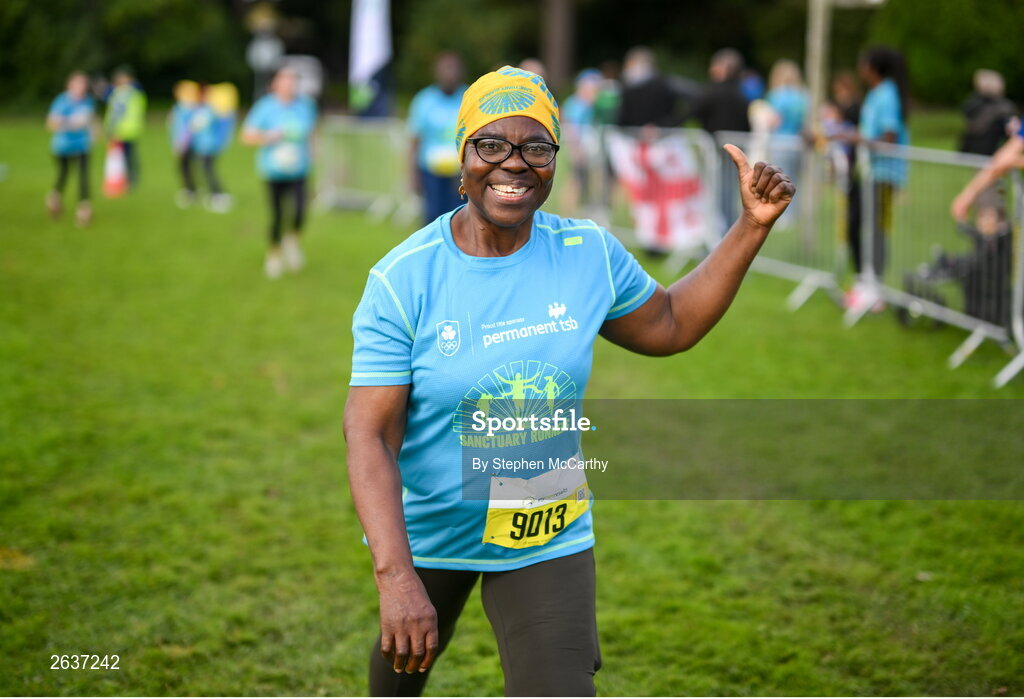 1 October 2023; Hafsat Adebayo, originally from Nigeria, during the Permanent TSB Sanctuary Run 2023 at the Cross Country track of the Sport Ireland Campus in Dublin. The Permanent TSB Sanctuary Run on the Sport Ireland campus attracted nearly 1,000 participants including refugees from Direct Provision centres across Ireland, Ukrainian people in Dublin, locals and Irish Olympians. The event, to celebrate diversity and interculturalism in Ireland today, was run by the Sanctuary Runners’ organisation and supported by the Olympic Federation of Ireland and Athletics Ireland. Photo by Stephen McCarthy/Sportsfile
