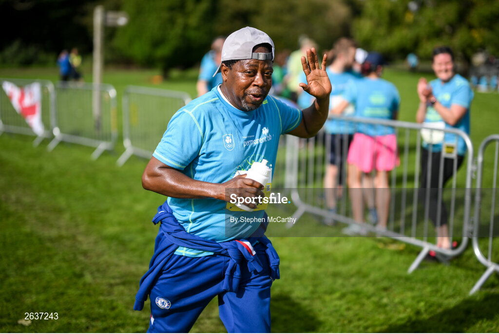 1 October 2023; Dickson Otoikhila, originally from Nigeria, during the Permanent TSB Sanctuary Run 2023 at the Cross Country track of the Sport Ireland Campus in Dublin. The Permanent TSB Sanctuary Run on the Sport Ireland campus attracted nearly 1,000 participants including refugees from Direct Provision centres across Ireland, Ukrainian people in Dublin, locals and Irish Olympians. The event, to celebrate diversity and interculturalism in Ireland today, was run by the Sanctuary Runners’ organisation and supported by the Olympic Federation of Ireland and Athletics Ireland. Photo by Stephen McCarthy/Sportsfile