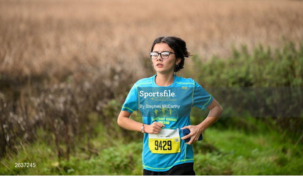 1 October 2023; Valentina Olaya, originally from Colombia, during the Permanent TSB Sanctuary Run 2023 at the Cross Country track of the Sport Ireland Campus in Dublin. The Permanent TSB Sanctuary Run on the Sport Ireland campus attracted nearly 1,000 participants including refugees from Direct Provision centres across Ireland, Ukrainian people in Dublin, locals and Irish Olympians. The event, to celebrate diversity and interculturalism in Ireland today, was run by the Sanctuary Runners’ organisation and supported by the Olympic Federation of Ireland and Athletics Ireland. Photo by Stephen McCarthy/Sportsfile