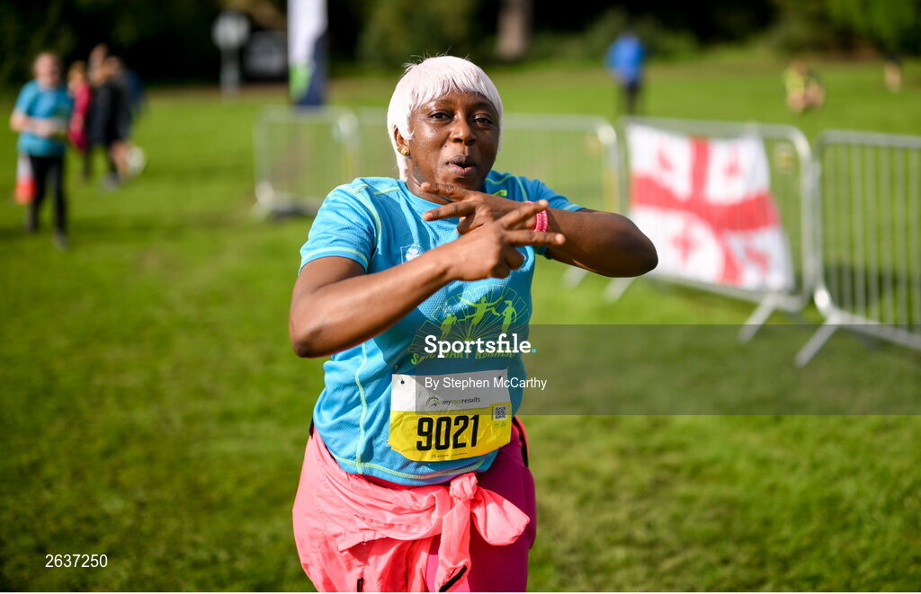 1 October 2023; Dooshima Thelma Agan, originally from Nigeria, during the Permanent TSB Sanctuary Run 2023 at the Cross Country track of the Sport Ireland Campus in Dublin. The Permanent TSB Sanctuary Run on the Sport Ireland campus attracted nearly 1,000 participants including refugees from Direct Provision centres across Ireland, Ukrainian people in Dublin, locals and Irish Olympians. The event, to celebrate diversity and interculturalism in Ireland today, was run by the Sanctuary Runners’ organisation and supported by the Olympic Federation of Ireland and Athletics Ireland. Photo by Stephen McCarthy/Sportsfile