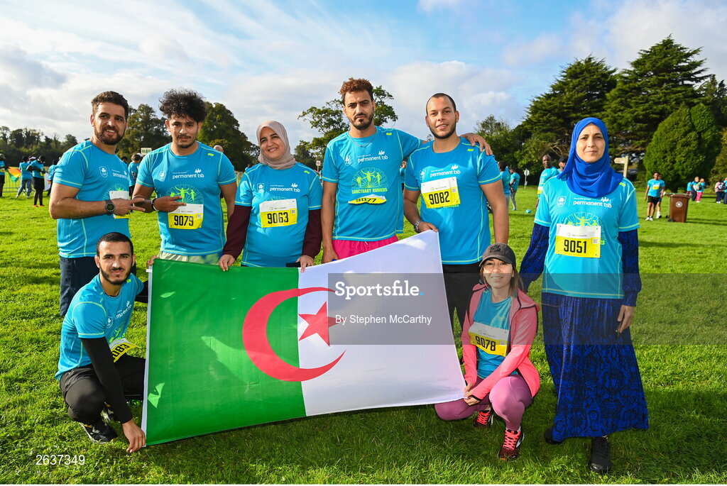 1 October 2023; Participants from Algeria during the Permanent TSB Sanctuary Run 2023 at the Cross Country track of the Sport Ireland Campus in Dublin. The Permanent TSB Sanctuary Run on the Sport Ireland campus attracted nearly 1,000 participants including refugees from Direct Provision centres across Ireland, Ukrainian people in Dublin, locals and Irish Olympians. The event, to celebrate diversity and interculturalism in Ireland today, was run by the Sanctuary Runners’ organisation and supported by the Olympic Federation of Ireland and Athletics Ireland. Photo by Stephen McCarthy/Sportsfile