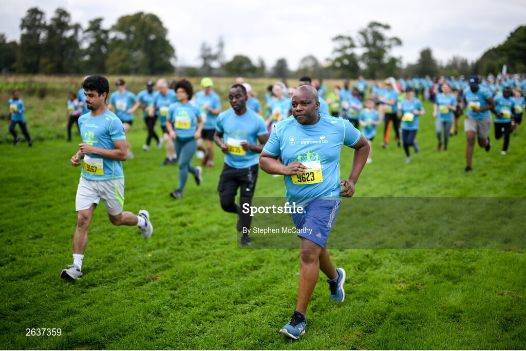 1 October 2023; Participants during the Permanent TSB Sanctuary Run 2023 at the Cross Country track of the Sport Ireland Campus in Dublin. The Permanent TSB Sanctuary Run on the Sport Ireland campus attracted nearly 1,000 participants including refugees from Direct Provision centres across Ireland, Ukrainian people in Dublin, locals and Irish Olympians. The event, to celebrate diversity and interculturalism in Ireland today, was run by the Sanctuary Runners’ organisation and supported by the Olympic Federation of Ireland and Athletics Ireland. Photo by Stephen McCarthy/Sportsfile