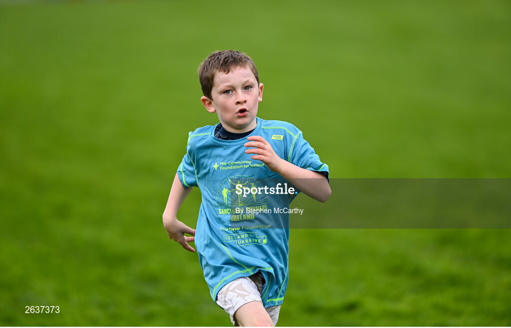 1 October 2023; A young participant during the Permanent TSB Sanctuary Run 2023 at the Cross Country track of the Sport Ireland Campus in Dublin. The Permanent TSB Sanctuary Run on the Sport Ireland campus attracted nearly 1,000 participants including refugees from Direct Provision centres across Ireland, Ukrainian people in Dublin, locals and Irish Olympians. The event, to celebrate diversity and interculturalism in Ireland today, was run by the Sanctuary Runners’ organisation and supported by the Olympic Federation of Ireland and Athletics Ireland. Photo by Stephen McCarthy/Sportsfile