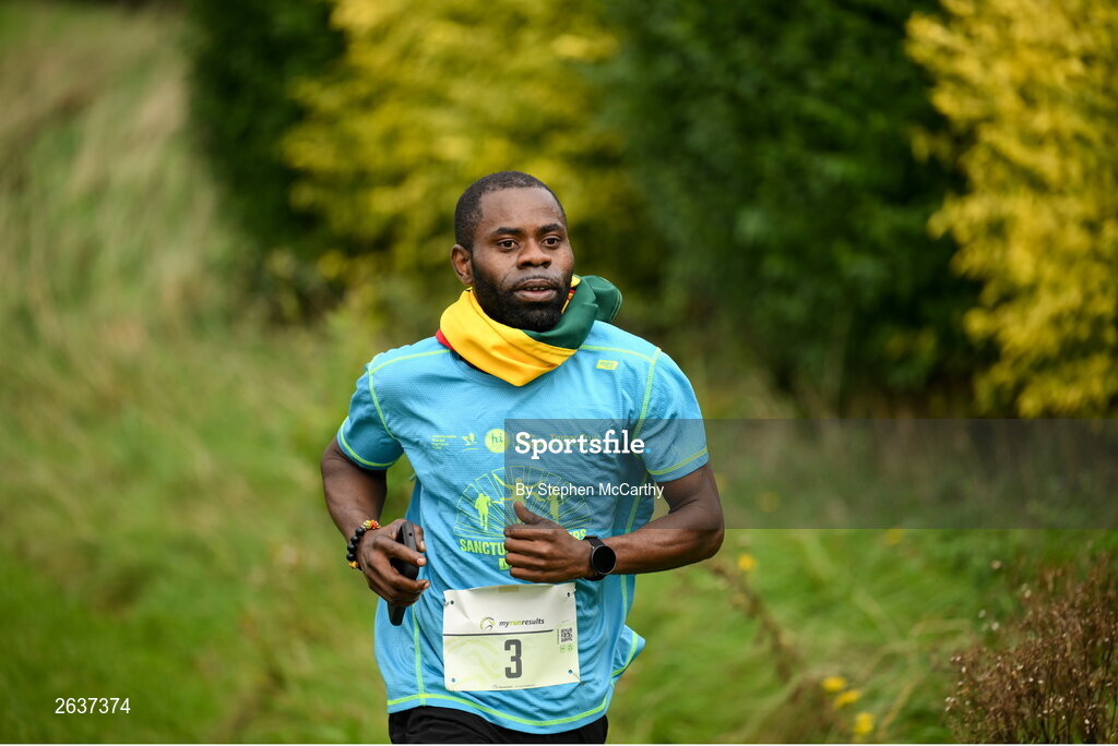 1 October 2023; Noel Selorm Adabblah, originally from Ghana, during the Permanent TSB Sanctuary Run 2023 at the Cross Country track of the Sport Ireland Campus in Dublin. The Permanent TSB Sanctuary Run on the Sport Ireland campus attracted nearly 1,000 participants including refugees from Direct Provision centres across Ireland, Ukrainian people in Dublin, locals and Irish Olympians. The event, to celebrate diversity and interculturalism in Ireland today, was run by the Sanctuary Runners’ organisation and supported by the Olympic Federation of Ireland and Athletics Ireland. Photo by Stephen McCarthy/Sportsfile