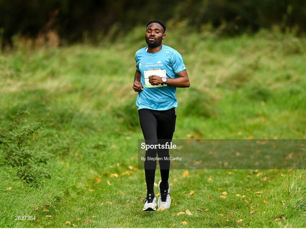 1 October 2023; Olanrewaju Emmanuel Folarin, originally from Nigeria, during the Permanent TSB Sanctuary Run 2023 at the Cross Country track of the Sport Ireland Campus in Dublin. The Permanent TSB Sanctuary Run on the Sport Ireland campus attracted nearly 1,000 participants including refugees from Direct Provision centres across Ireland, Ukrainian people in Dublin, locals and Irish Olympians. The event, to celebrate diversity and interculturalism in Ireland today, was run by the Sanctuary Runners’ organisation and supported by the Olympic Federation of Ireland and Athletics Ireland. Photo by Stephen McCarthy/Sportsfile