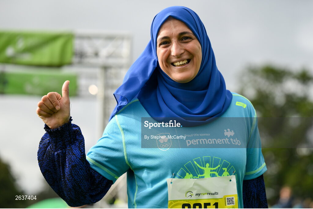 1 October 2023; Fatiha Badis, originally from Algeria, during the Permanent TSB Sanctuary Run 2023 at the Cross Country track of the Sport Ireland Campus in Dublin. The Permanent TSB Sanctuary Run on the Sport Ireland campus attracted nearly 1,000 participants including refugees from Direct Provision centres across Ireland, Ukrainian people in Dublin, locals and Irish Olympians. The event, to celebrate diversity and interculturalism in Ireland today, was run by the Sanctuary Runners’ organisation and supported by the Olympic Federation of Ireland and Athletics Ireland. Photo by Stephen McCarthy/Sportsfile