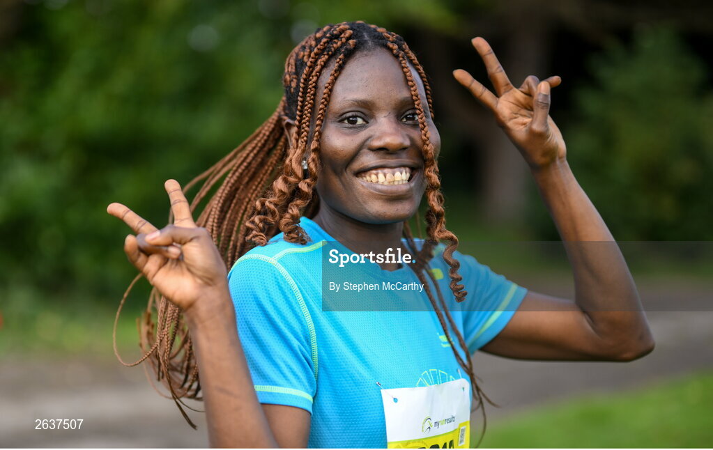 1 October 2023; Balikis Temitope Adeyemo, originally from Nigeria, during the Permanent TSB Sanctuary Run 2023 at the Cross Country track of the Sport Ireland Campus in Dublin. The Permanent TSB Sanctuary Run on the Sport Ireland campus attracted nearly 1,000 participants including refugees from Direct Provision centres across Ireland, Ukrainian people in Dublin, locals and Irish Olympians. The event, to celebrate diversity and interculturalism in Ireland today, was run by the Sanctuary Runners’ organisation and supported by the Olympic Federation of Ireland and Athletics Ireland. Photo by Stephen McCarthy/Sportsfile