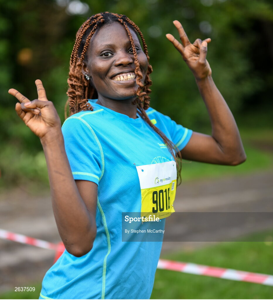 1 October 2023; Balikis Temitope Adeyemo, originally from Nigeria, during the Permanent TSB Sanctuary Run 2023 at the Cross Country track of the Sport Ireland Campus in Dublin. The Permanent TSB Sanctuary Run on the Sport Ireland campus attracted nearly 1,000 participants including refugees from Direct Provision centres across Ireland, Ukrainian people in Dublin, locals and Irish Olympians. The event, to celebrate diversity and interculturalism in Ireland today, was run by the Sanctuary Runners’ organisation and supported by the Olympic Federation of Ireland and Athletics Ireland. Photo by Stephen McCarthy/Sportsfile
