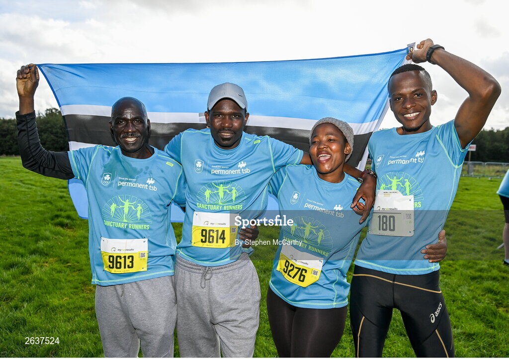1 October 2023; Participants originally from Botswana during the Permanent TSB Sanctuary Run 2023 at the Cross Country track of the Sport Ireland Campus in Dublin. The Permanent TSB Sanctuary Run on the Sport Ireland campus attracted nearly 1,000 participants including refugees from Direct Provision centres across Ireland, Ukrainian people in Dublin, locals and Irish Olympians. The event, to celebrate diversity and interculturalism in Ireland today, was run by the Sanctuary Runners’ organisation and supported by the Olympic Federation of Ireland and Athletics Ireland. Photo by Stephen McCarthy/Sportsfile
