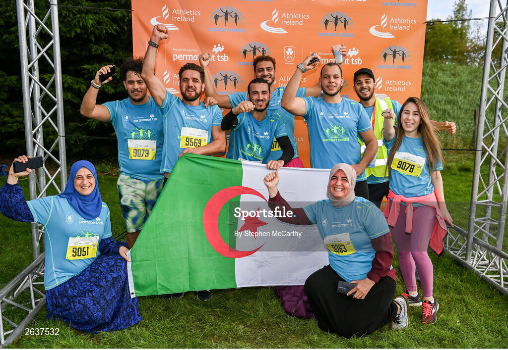 1 October 2023; Participants originally from Algeria during the Permanent TSB Sanctuary Run 2023 at the Cross Country track of the Sport Ireland Campus in Dublin. The Permanent TSB Sanctuary Run on the Sport Ireland campus attracted nearly 1,000 participants including refugees from Direct Provision centres across Ireland, Ukrainian people in Dublin, locals and Irish Olympians. The event, to celebrate diversity and interculturalism in Ireland today, was run by the Sanctuary Runners’ organisation and supported by the Olympic Federation of Ireland and Athletics Ireland. Photo by Stephen McCarthy/Sportsfile