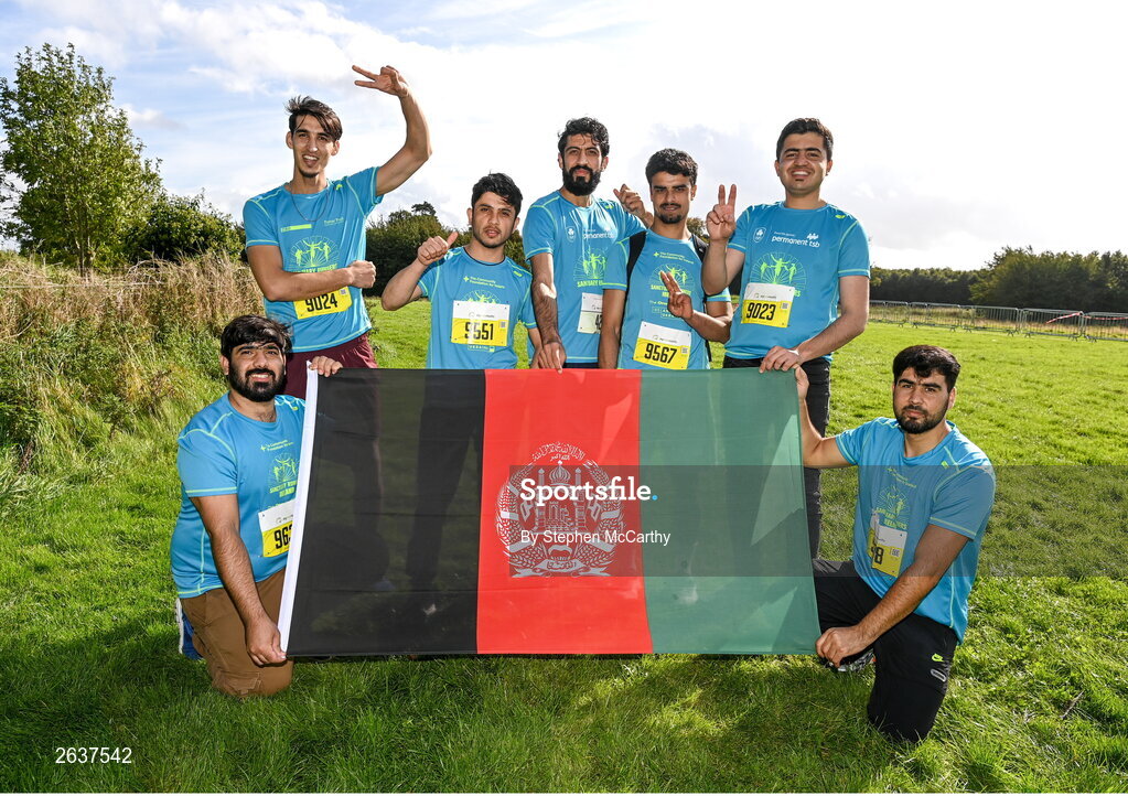 1 October 2023; Participants from Afghanistan during the Permanent TSB Sanctuary Run 2023 at the Cross Country track of the Sport Ireland Campus in Dublin. The Permanent TSB Sanctuary Run on the Sport Ireland campus attracted nearly 1,000 participants including refugees from Direct Provision centres across Ireland, Ukrainian people in Dublin, locals and Irish Olympians. The event, to celebrate diversity and interculturalism in Ireland today, was run by the Sanctuary Runners’ organisation and supported by the Olympic Federation of Ireland and Athletics Ireland. Photo by Stephen McCarthy/Sportsfile