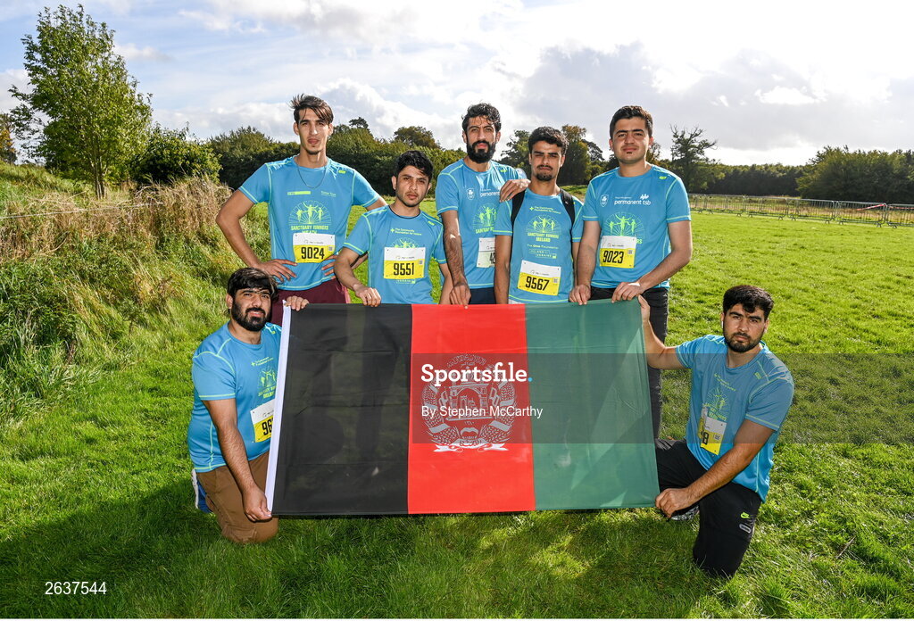 1 October 2023; Participants from Afghanistan during the Permanent TSB Sanctuary Run 2023 at the Cross Country track of the Sport Ireland Campus in Dublin. The Permanent TSB Sanctuary Run on the Sport Ireland campus attracted nearly 1,000 participants including refugees from Direct Provision centres across Ireland, Ukrainian people in Dublin, locals and Irish Olympians. The event, to celebrate diversity and interculturalism in Ireland today, was run by the Sanctuary Runners’ organisation and supported by the Olympic Federation of Ireland and Athletics Ireland. Photo by Stephen McCarthy/Sportsfile