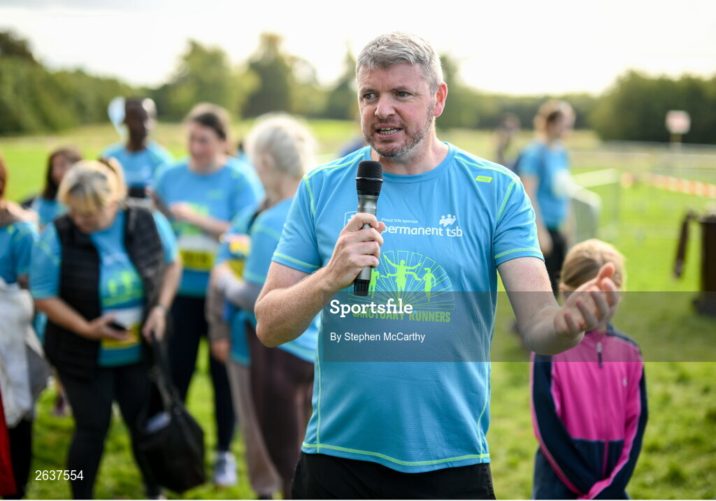 1 October 2023; Graham Clifford, Sanctuary Runners CEO and founder, during the Permanent TSB Sanctuary Run 2023 at the Cross Country track of the Sport Ireland Campus in Dublin. The Permanent TSB Sanctuary Run on the Sport Ireland campus attracted nearly 1,000 participants including refugees from Direct Provision centres across Ireland, Ukrainian people in Dublin, locals and Irish Olympians. The event, to celebrate diversity and interculturalism in Ireland today, was run by the Sanctuary Runners’ organisation and supported by the Olympic Federation of Ireland and Athletics Ireland. Photo by Stephen McCarthy/Sportsfile
