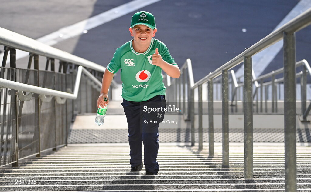 7 October 2023; Ireland supporter Adam Pigott, from Carrigaline, Cork, before the 2023 Rugby World Cup Pool B match between Ireland and Scotland at the Stade de France in Paris, France. Photo by Ramsey Cardy/Sportsfile