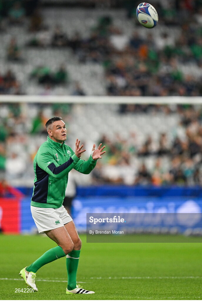 7 October 2023; Jonathan Sexton of Ireland warms-up before the 2023 Rugby World Cup Pool B match between Ireland and Scotland at the Stade de France in Paris, France. Photo by Brendan Moran/Sportsfile