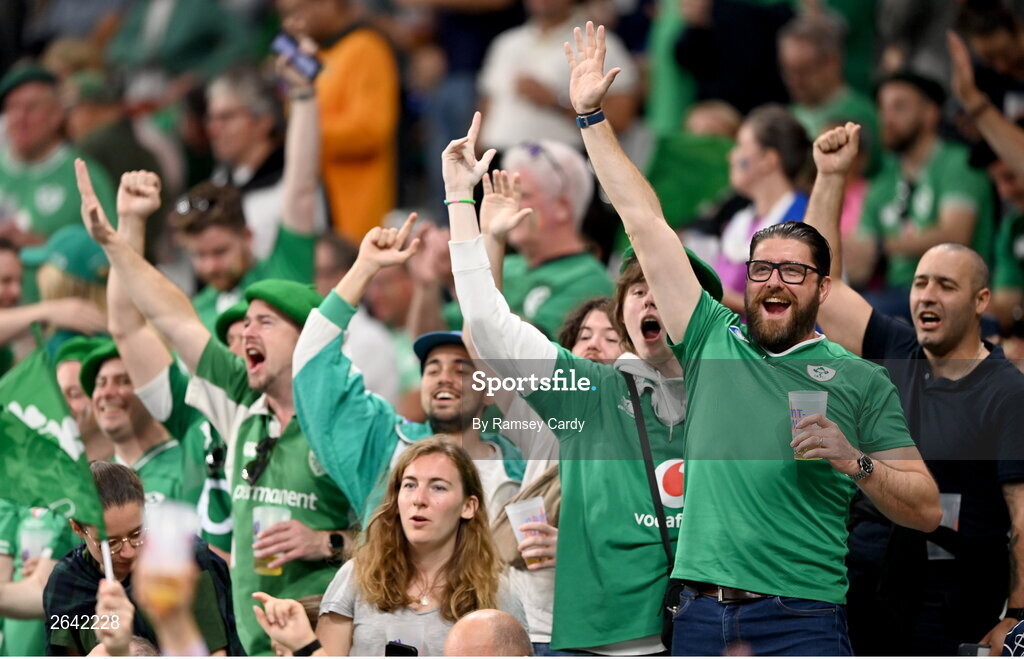 7 October 2023; Supporters before the 2023 Rugby World Cup Pool B match between Ireland and Scotland at the Stade de France in Paris, France. Photo by Ramsey Cardy/Sportsfile