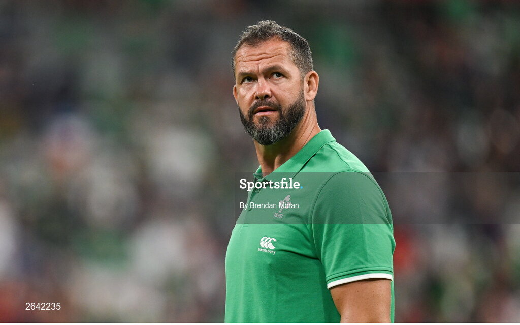 7 October 2023; Ireland head coach Andy Farrell before the 2023 Rugby World Cup Pool B match between Ireland and Scotland at the Stade de France in Paris, France. Photo by Brendan Moran/Sportsfile