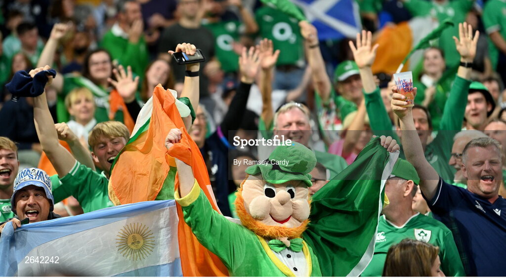 7 October 2023; Supporters before the 2023 Rugby World Cup Pool B match between Ireland and Scotland at the Stade de France in Paris, France. Photo by Ramsey Cardy/Sportsfile