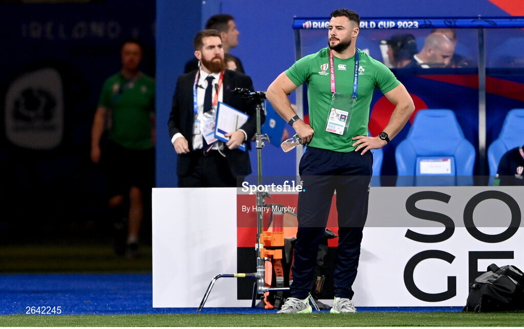 7 October 2023; Robbie Henshaw of Ireland before the 2023 Rugby World Cup Pool B match between Ireland and Scotland at the Stade de France in Paris, France. Photo by Harry Murphy/Sportsfile