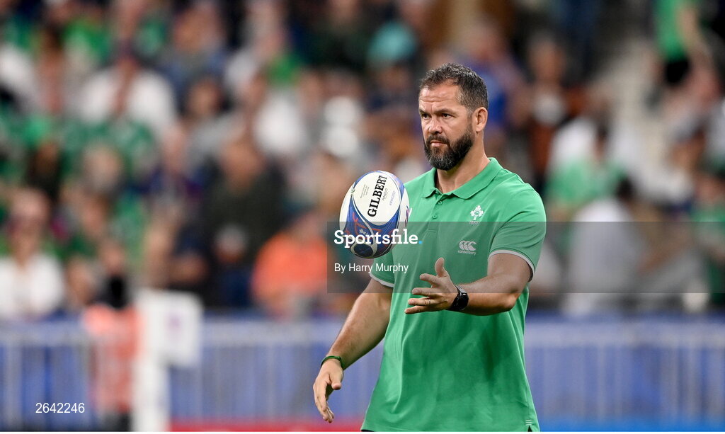 7 October 2023; Ireland head coach Andy Farrell before the 2023 Rugby World Cup Pool B match between Ireland and Scotland at the Stade de France in Paris, France. Photo by Harry Murphy/Sportsfile
