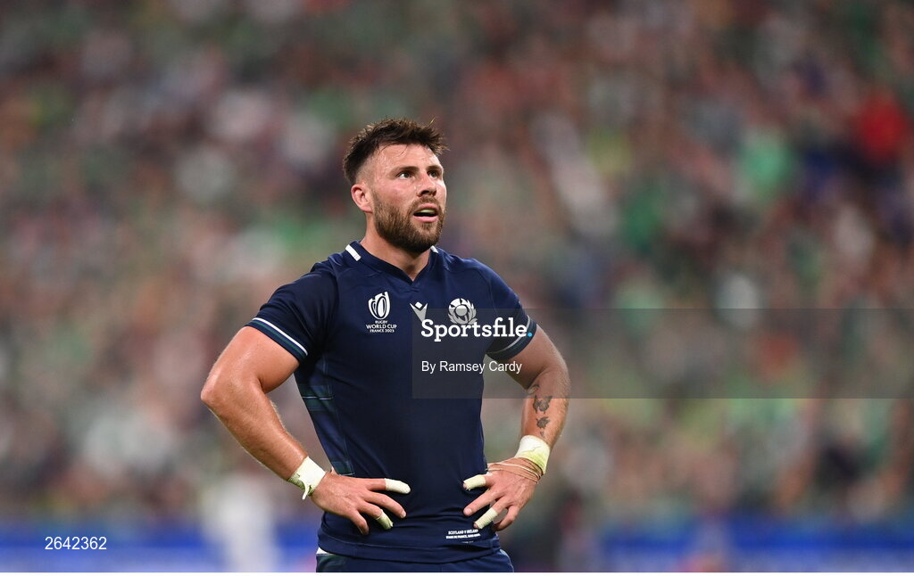 7 October 2023; Ali Price of Scotland during the 2023 Rugby World Cup Pool B match between Ireland and Scotland at the Stade de France in Paris, France. Photo by Ramsey Cardy/Sportsfile