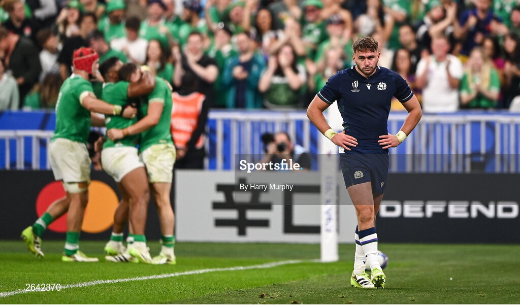 7 October 2023; Ollie Smith of Scotland after his side's conceded a sixth try during the 2023 Rugby World Cup Pool B match between Ireland and Scotland at the Stade de France in Paris, France. Photo by Harry Murphy/Sportsfile