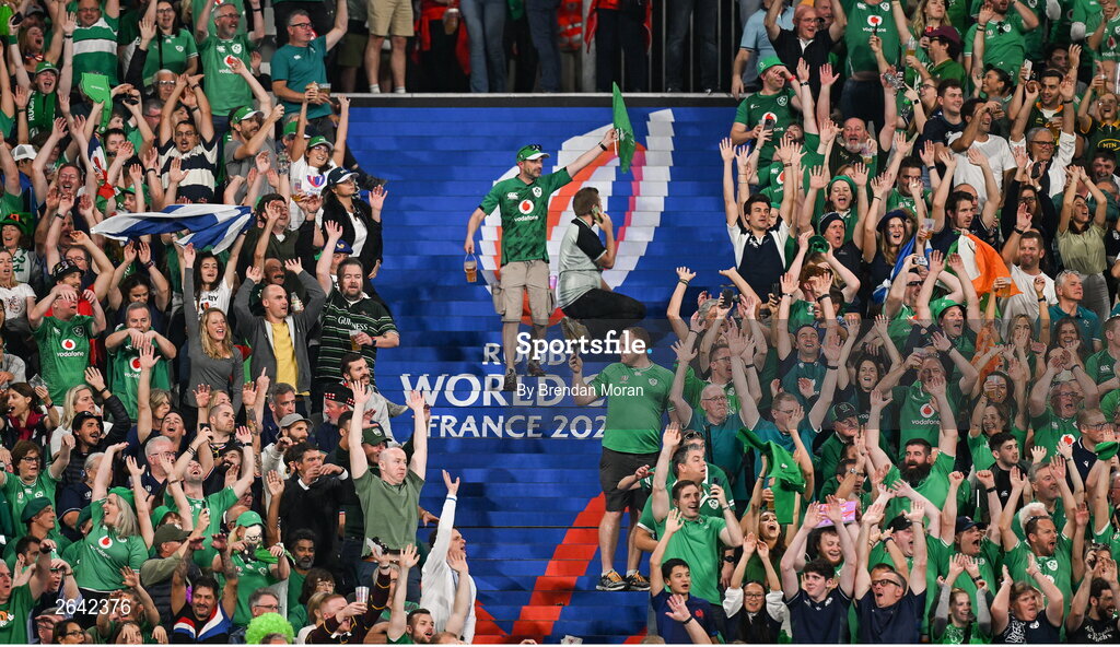 7 October 2023; Ireland supporters during the 2023 Rugby World Cup Pool B match between Ireland and Scotland at the Stade de France in Paris, France. Photo by Brendan Moran/Sportsfile