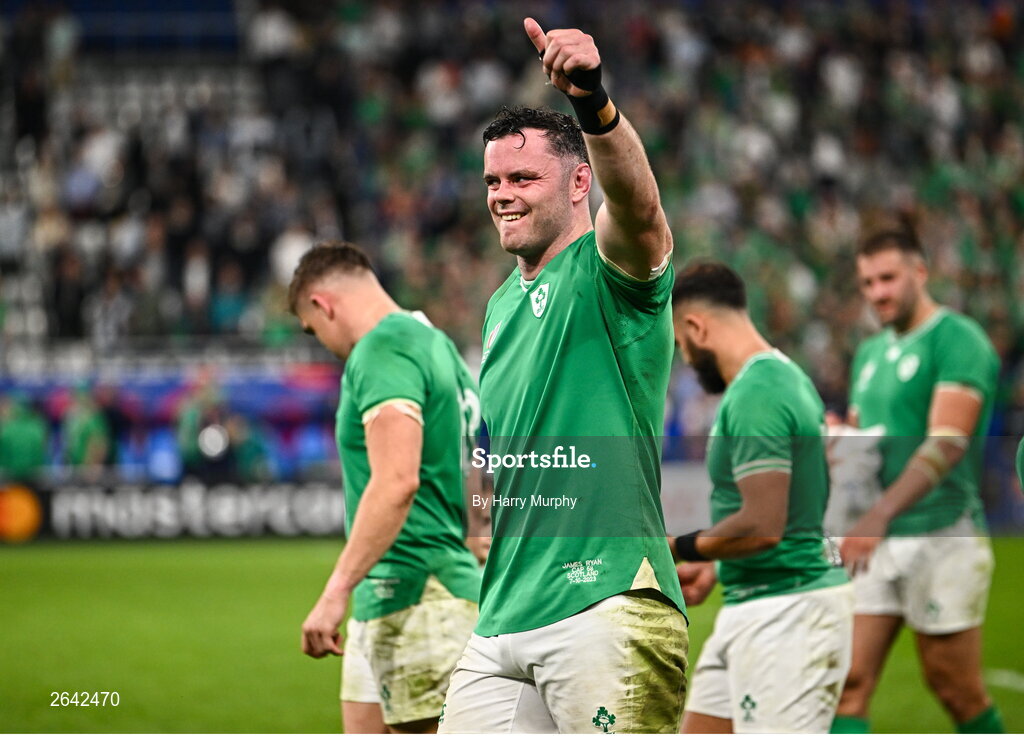 7 October 2023; James Ryan of Ireland after his side's victory in the 2023 Rugby World Cup Pool B match between Ireland and Scotland at the Stade de France in Paris, France. Photo by Harry Murphy/Sportsfile