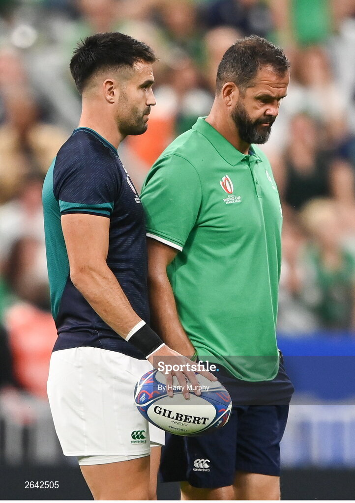 7 October 2023; Ireland head coach Andy Farrell and Conor Murray of Ireland the 2023 Rugby World Cup Pool B match between Ireland and Scotland at the Stade de France in Paris, France. Photo by Harry Murphy/Sportsfile