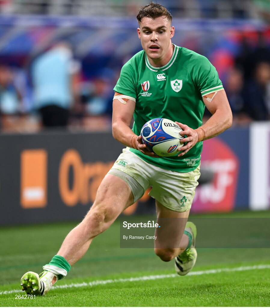 7 October 2023; Garry Ringrose of Ireland during the 2023 Rugby World Cup Pool B match between Ireland and Scotland at the Stade de France in Paris, France. Photo by Ramsey Cardy/Sportsfile