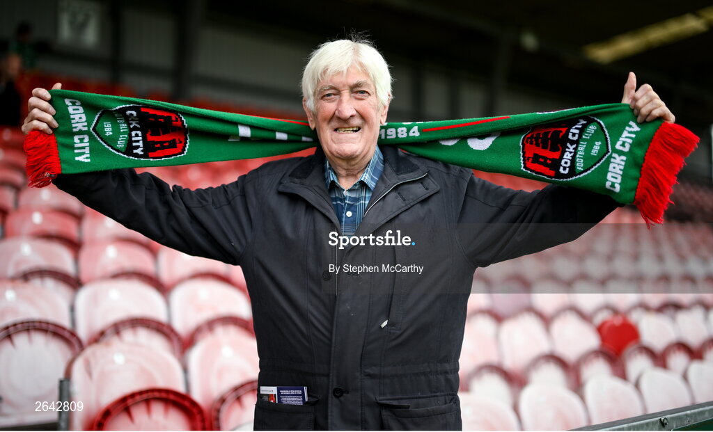 8 October 2023; Cork City supporter Noel Walsh before the Sports Direct Men’s FAI Cup semi-final match between Cork City and St Patrick's Athletic at Turner’s Cross in Cork. Photo by Stephen McCarthy/Sportsfile