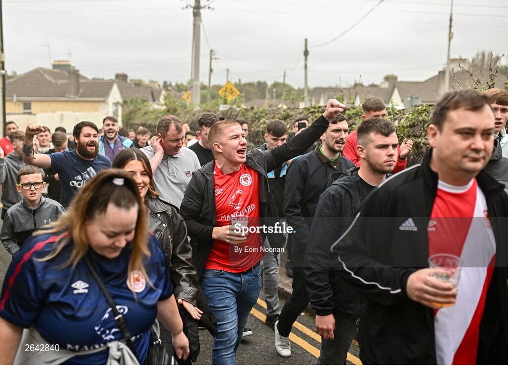 8 October 2023; St Patrick's Athletic supporters before the Sports Direct Men’s FAI Cup semi-final match between Cork City and St Patrick's Athletic at Turner’s Cross in Cork. Photo by Eóin Noonan/Sportsfile