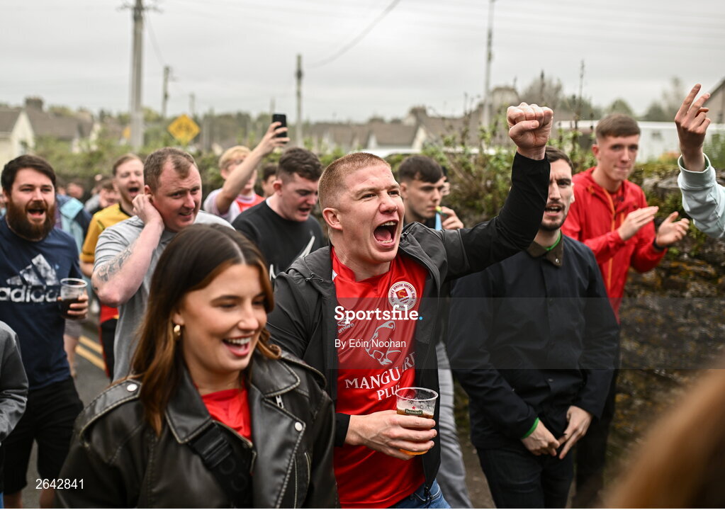8 October 2023; St Patrick's Athletic supporters before the Sports Direct Men’s FAI Cup semi-final match between Cork City and St Patrick's Athletic at Turner’s Cross in Cork. Photo by Eóin Noonan/Sportsfile