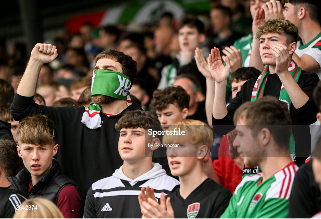 8 October 2023; Cork City supporters before the Sports Direct Men’s FAI Cup semi-final match between Cork City and St Patrick's Athletic at Turner’s Cross in Cork. Photo by Eóin Noonan/Sportsfile