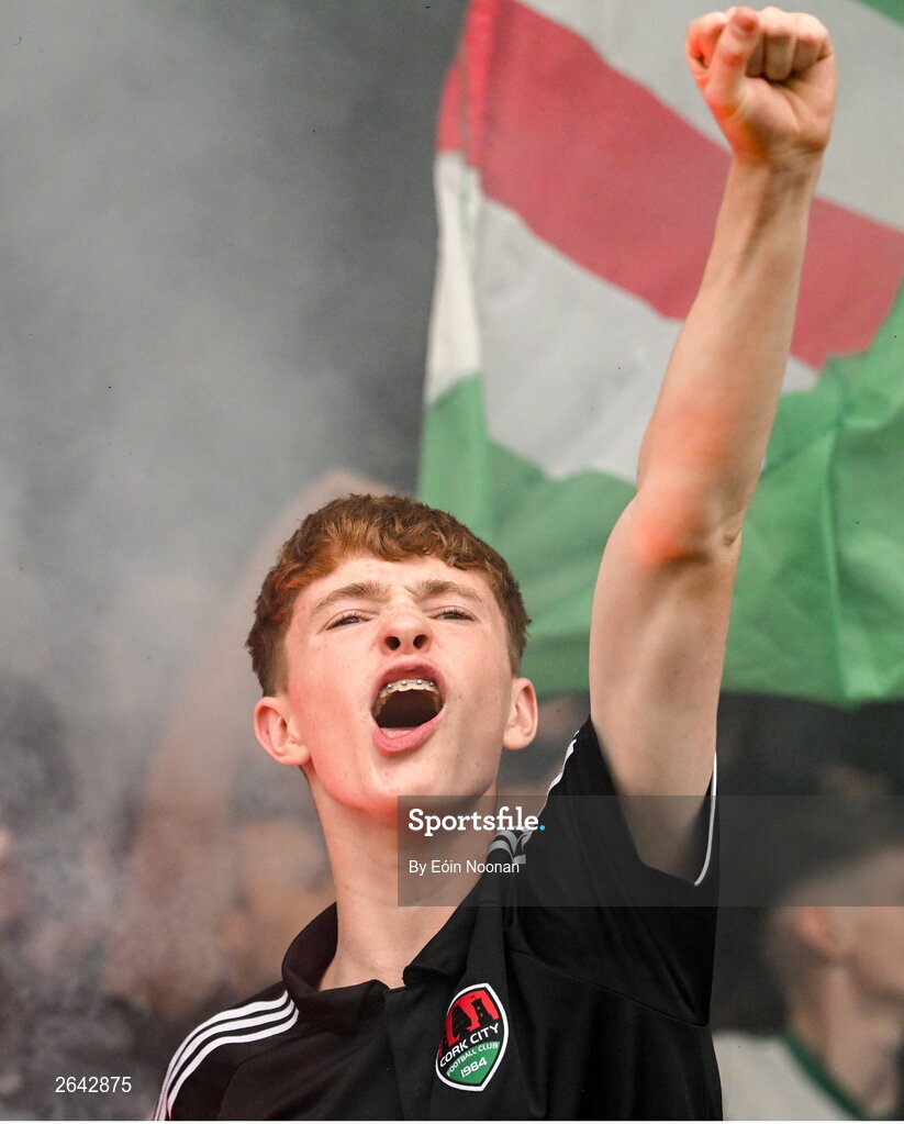 8 October 2023; Cork City supporters before the Sports Direct Men’s FAI Cup semi-final match between Cork City and St Patrick's Athletic at Turner’s Cross in Cork. Photo by Eóin Noonan/Sportsfile