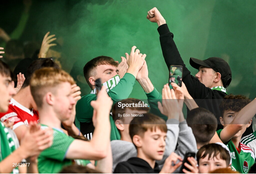 8 October 2023; Cork City supporters before the Sports Direct Men’s FAI Cup semi-final match between Cork City and St Patrick's Athletic at Turner’s Cross in Cork. Photo by Eóin Noonan/Sportsfile