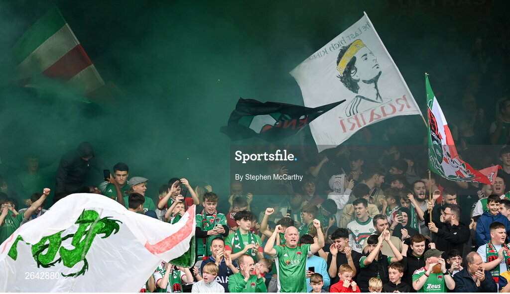 8 October 2023; Cork City supporters during the Sports Direct Men’s FAI Cup semi-final match between Cork City and St Patrick's Athletic at Turner’s Cross in Cork. Photo by Stephen McCarthy/Sportsfile