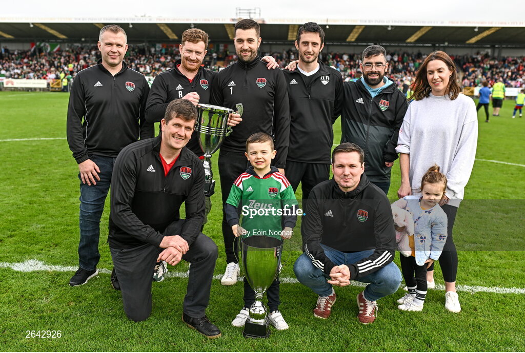 8 October 2023; Cork City amputee team are introduced to the crowds at half time during the Sports Direct Men’s FAI Cup semi-final match between Cork City and St Patrick's Athletic at Turner’s Cross in Cork. Photo by Eóin Noonan/Sportsfile
