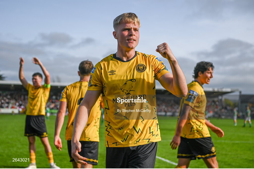 8 October 2023; Jay McGrath of St Patrick's Athletic celebrates his side's second goal during the Sports Direct Men’s FAI Cup semi-final match between Cork City and St Patrick's Athletic at Turner’s Cross in Cork. Photo by Stephen McCarthy/Sportsfile
