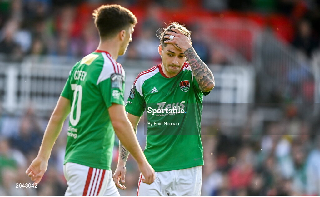 8 October 2023; Ruairi Keating of Cork City reacts after the Sports Direct Men’s FAI Cup semi-final match between Cork City and St Patrick's Athletic at Turner’s Cross in Cork. Photo by Eóin Noonan/Sportsfile