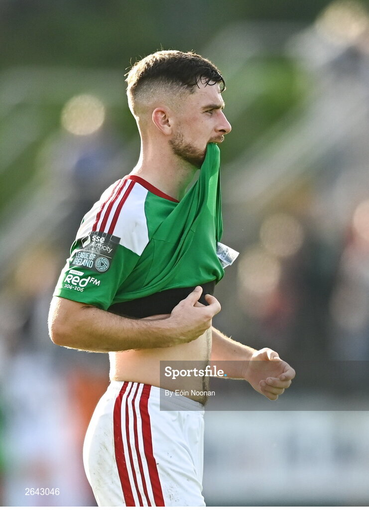 8 October 2023; Aaron Bolger of Cork City reacts after the Sports Direct Men’s FAI Cup semi-final match between Cork City and St Patrick's Athletic at Turner’s Cross in Cork. Photo by Eóin Noonan/Sportsfile