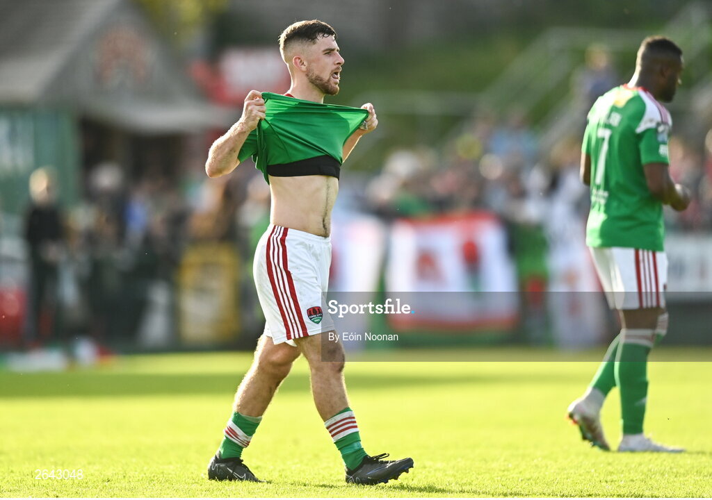 8 October 2023; Aaron Bolger of Cork City reacts after the Sports Direct Men’s FAI Cup semi-final match between Cork City and St Patrick's Athletic at Turner’s Cross in Cork. Photo by Eóin Noonan/Sportsfile
