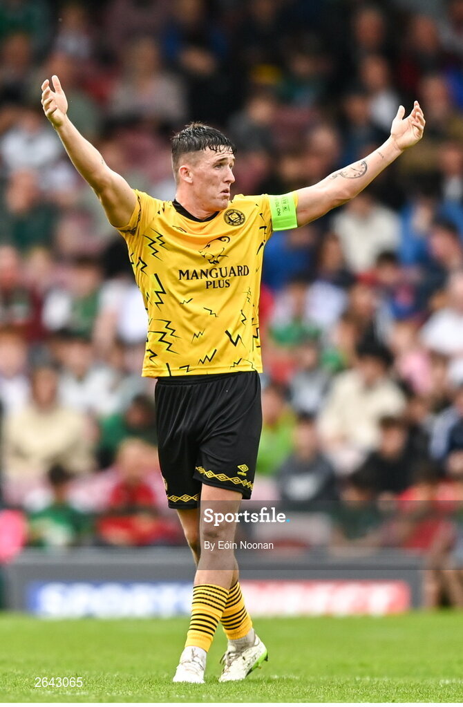 8 October 2023; Joe Redmond of St Patrick's Athletic reacts during the Sports Direct Men’s FAI Cup semi-final match between Cork City and St Patrick's Athletic at Turner’s Cross in Cork. Photo by Eóin Noonan/Sportsfile