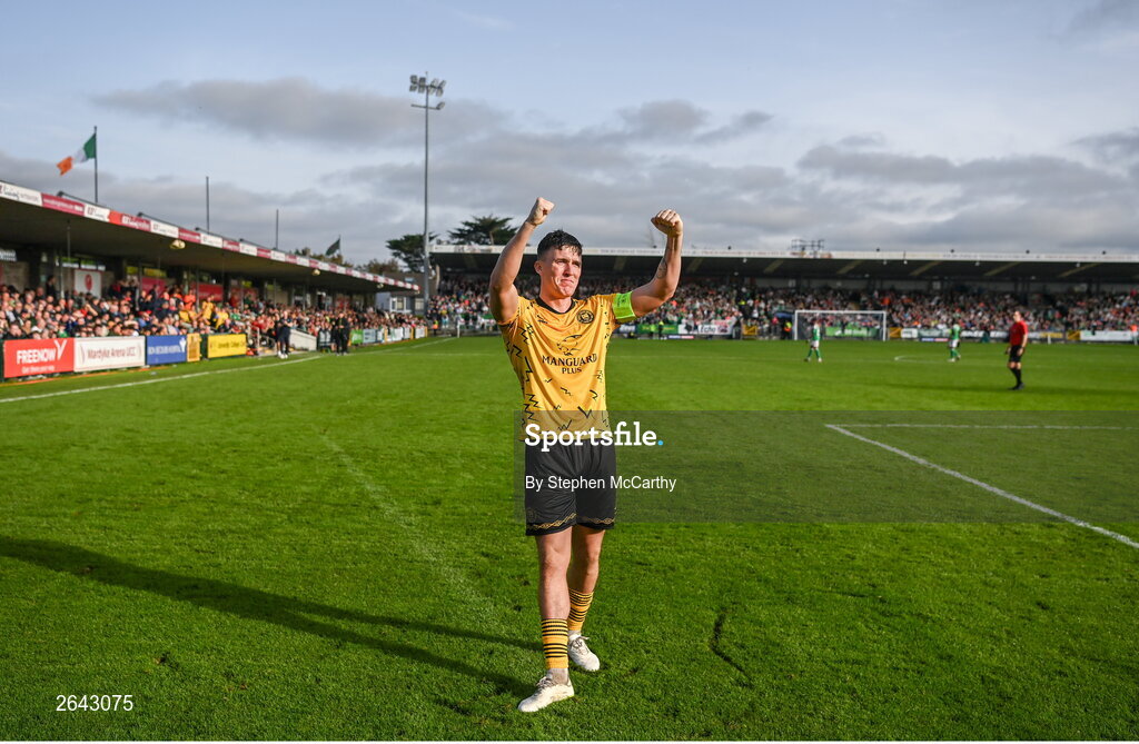 8 October 2023; Joe Redmond of St Patrick's Athletic celebrates his side's second goal during the Sports Direct Men’s FAI Cup semi-final match between Cork City and St Patrick's Athletic at Turner’s Cross in Cork. Photo by Stephen McCarthy/Sportsfile