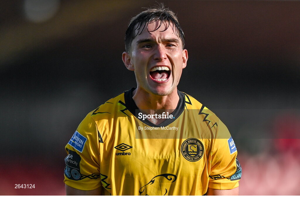 8 October 2023; Anto Breslin of St Patrick's Athletic celebrates after the Sports Direct Men’s FAI Cup semi-final match between Cork City and St Patrick's Athletic at Turner’s Cross in Cork. Photo by Stephen McCarthy/Sportsfile