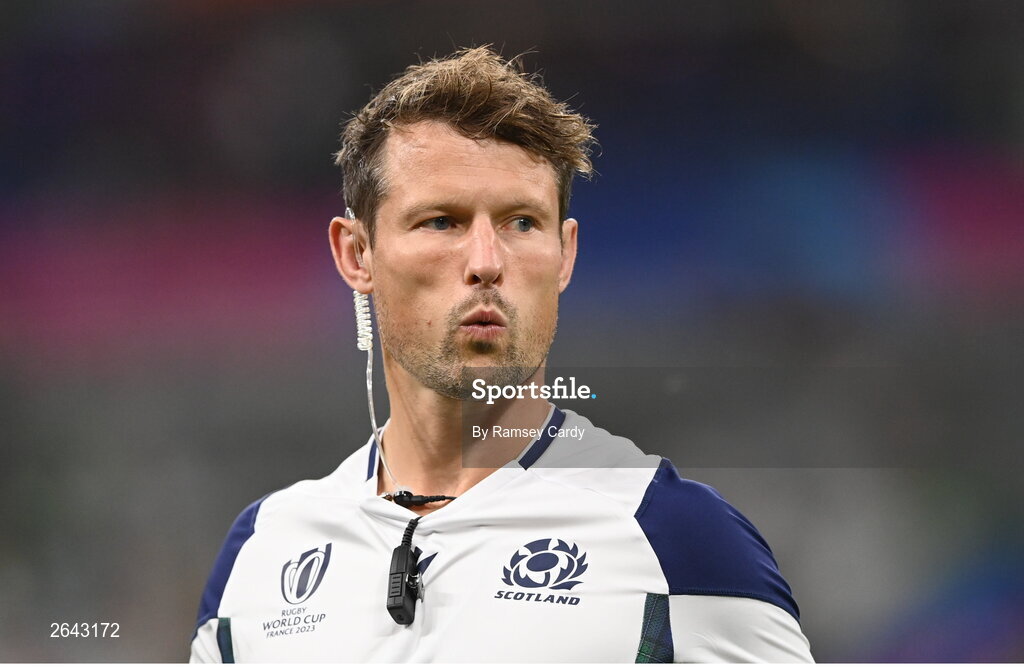 7 October 2023; Scotland attack coach Peter Horne before the 2023 Rugby World Cup Pool B match between Ireland and Scotland at the Stade de France in Paris, France. Photo by Ramsey Cardy/Sportsfile